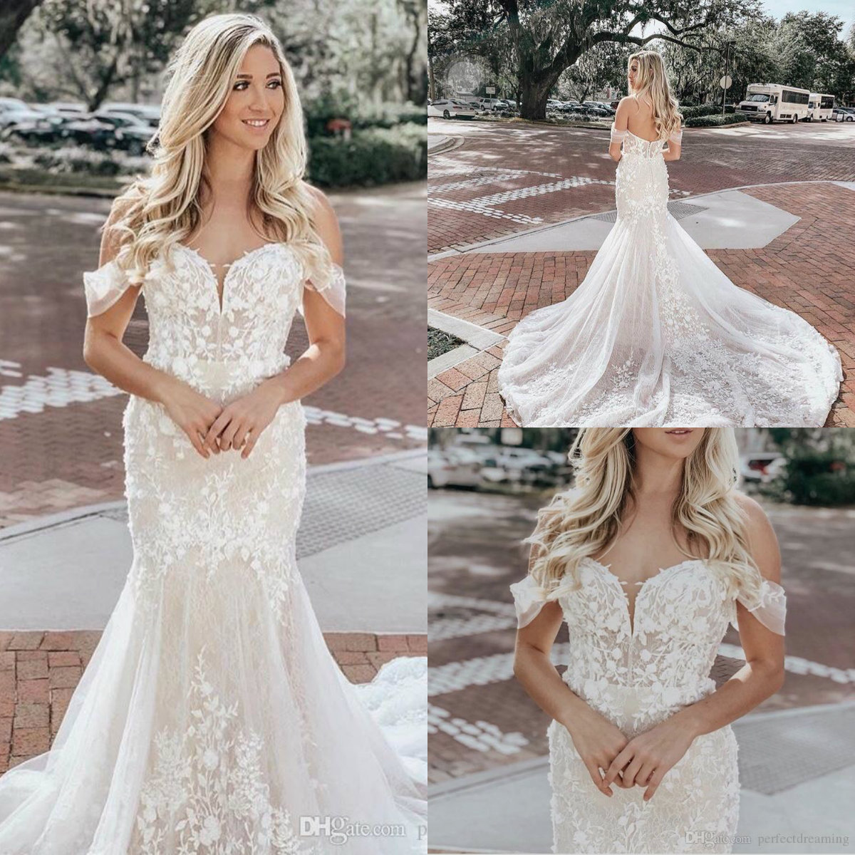 2019 Gorgeous Mermaid Lace Wedding Dresses Off The Shoulder Sweep Train Bohemian Wedding Dress Appliqued Plus Size Vestidos De Novia