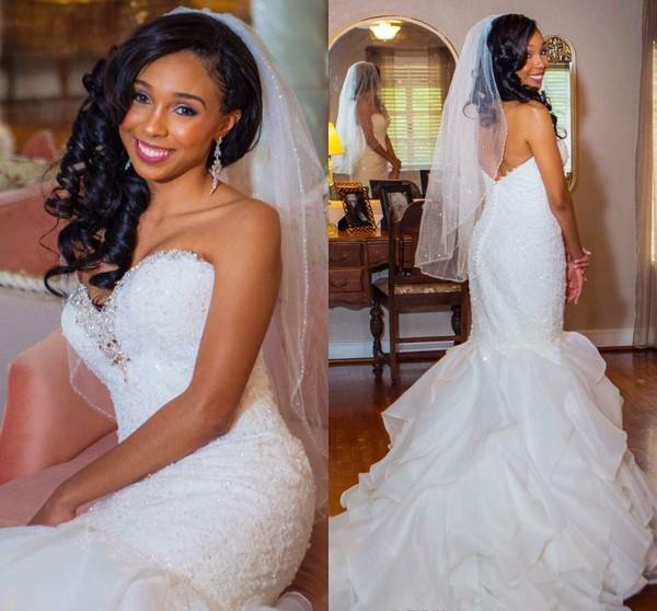 Stunning Mermaid Wedding Dress 2019 South African Black Girls Beaded Garden Country Church Bride Bridal Gown Custom Made Plus Size