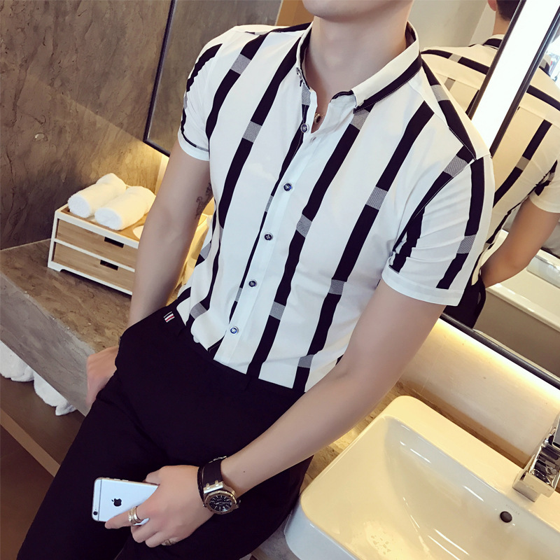 Men's short sleeve shirt striped short sleeve shirts, school wind young, slim shirt summer, White
Men's short sleeve shirt striped short sleeve shirts, school wind young, slim shirt summer, White