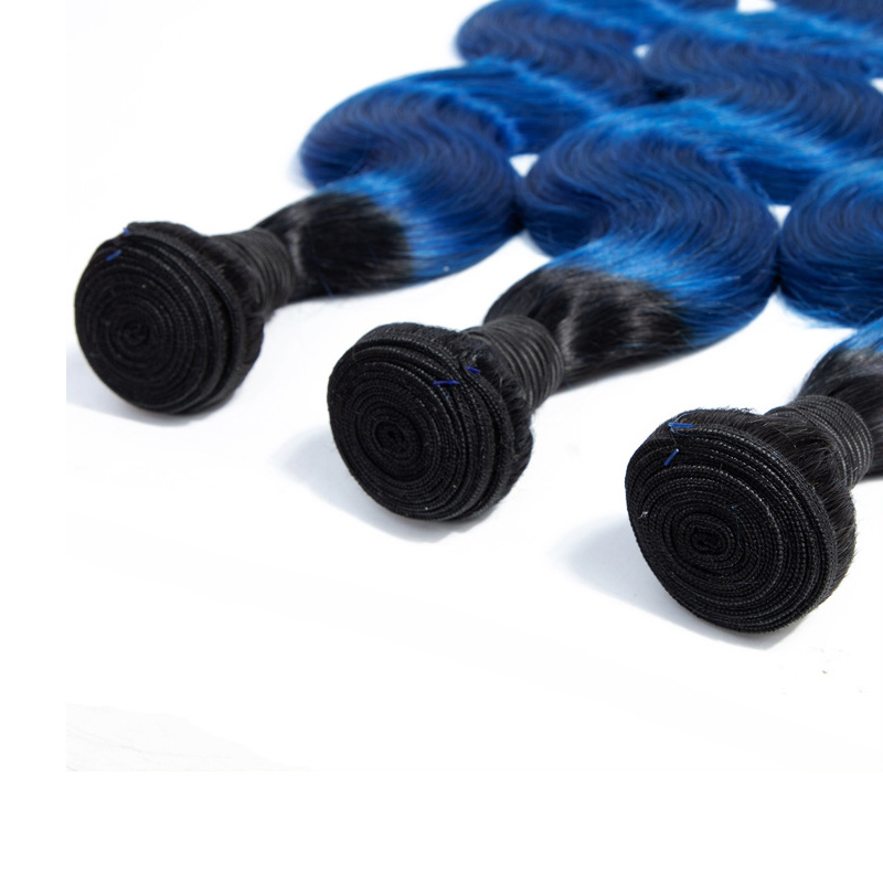 Indian Virgin 3 Bundles Body Wave 1B/Blue Ombre Human Hair Extensions Three Pieces 1B Blue - view 7