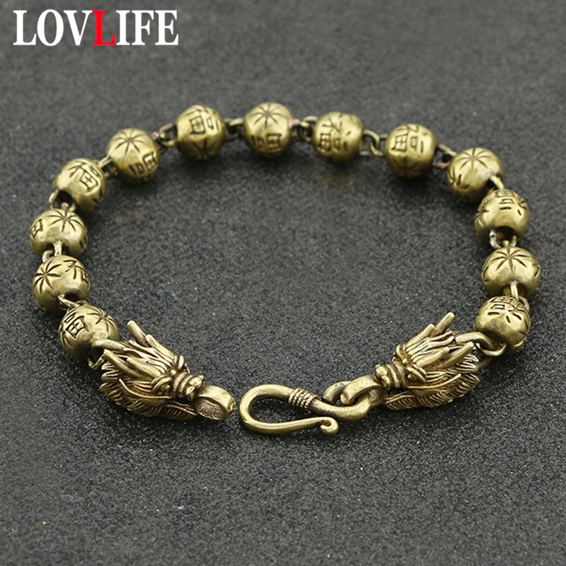 Vintage Chinese Letter Blessing Beads Dragon Head Chain Bracelets for Women Brass Craft Accessories Punk Retro Men Bracelet Gift
Vintage Chinese Letter Blessing Beads Dragon Head Chain Bracelets for Women Brass Craft Accessories Punk Retro Men Bracelet Gift