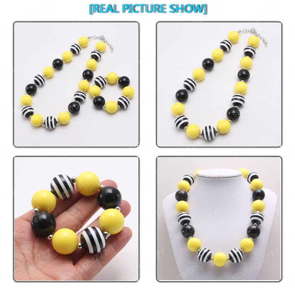Cute Chunky Bubblegum Necklace DIY Bracelets Yellow+Black Beads Necklace For Kids Girls Jewelry Party GIft Hot sale