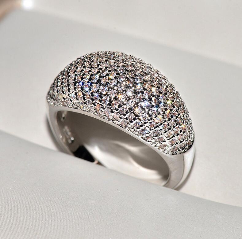 Handmade Luxury Jewelry 925 Sterling Silver&Gold Fill Pave White Sapphire CZ Diamond Gemstones Party Women Wedding Band Finger Ring Gift