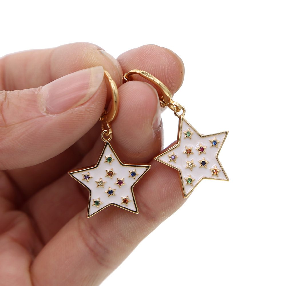 2024 Christmas gift rainbow cz star white enamel star drop charm Gold plated earring fashion trendy women jewelry