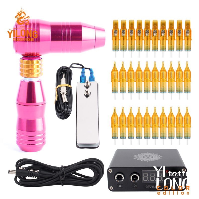 Professional Rotary T Pen Tattoo Kit LCD Mini Power With 30pcs Needle Cartrige Equipment Supplies T200609