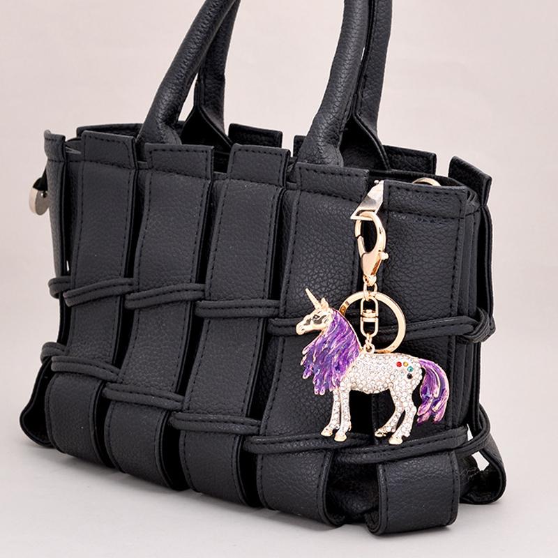 Lucky Unicorn Pendant Keychains Colourful Enamel With Rhinestone Gold Color Metal Charms Key Chains Rings For Women Children