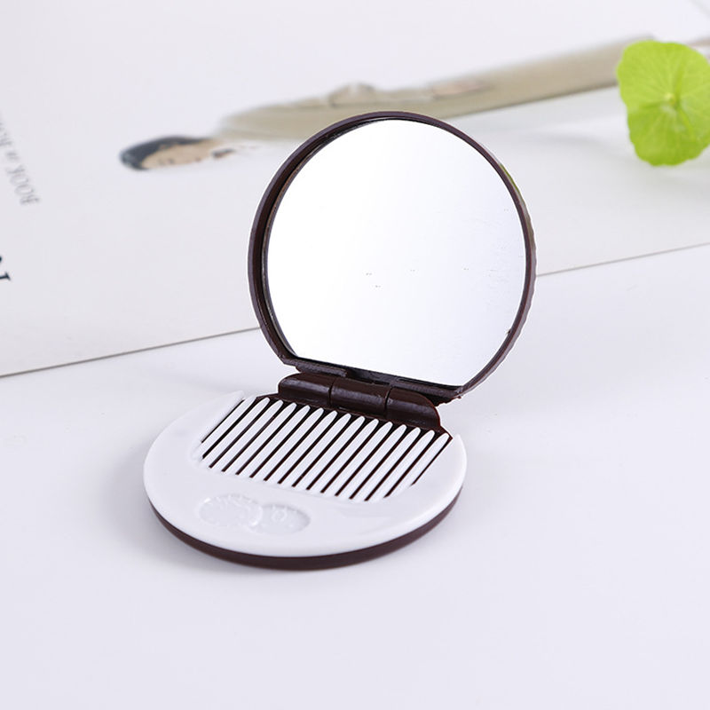 Cute Chocolate Cookie Shaped Design Makeup Mirror with Comb Lady Women Makeup Tool Pocket Mirror F2107