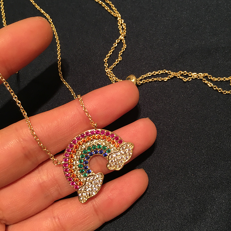 Hip Hop Romantic Rainbow Shape Pendant Necklace Shining Diamonds Women Men 18K Gold Plated Charm Pendants Jewelry