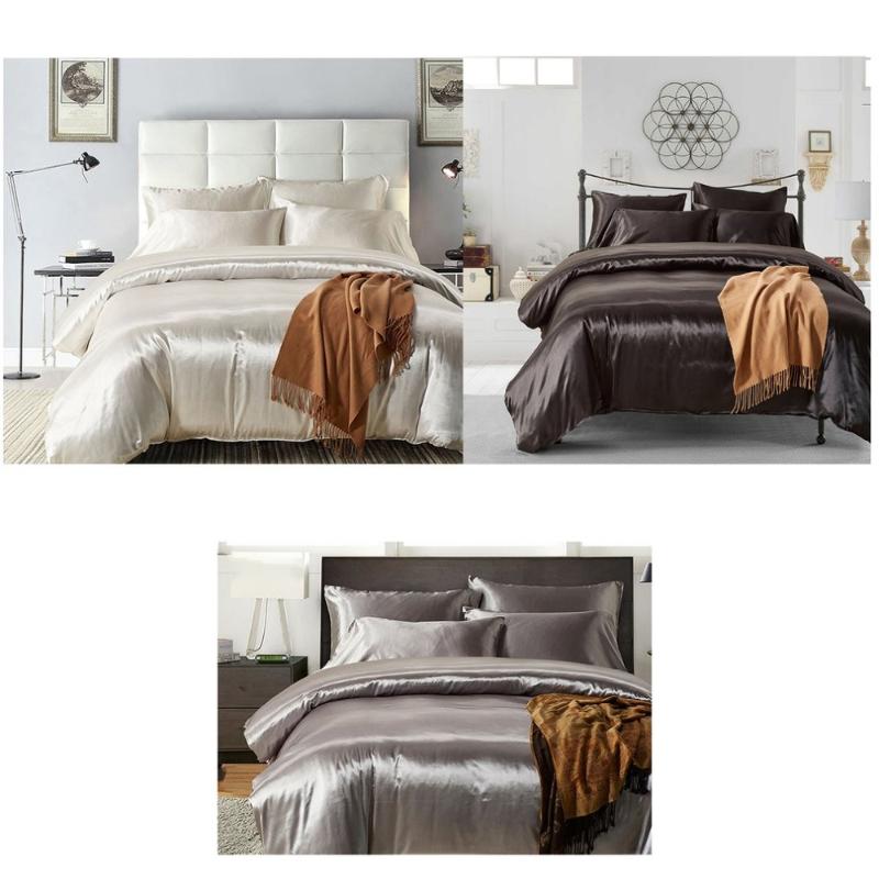 3pcs Bedding Set Fashion Solid Washable Soft Silk Duvet Cover Pillowcase Bed Supplies for Home Hotel Queen/King/TWIN Size