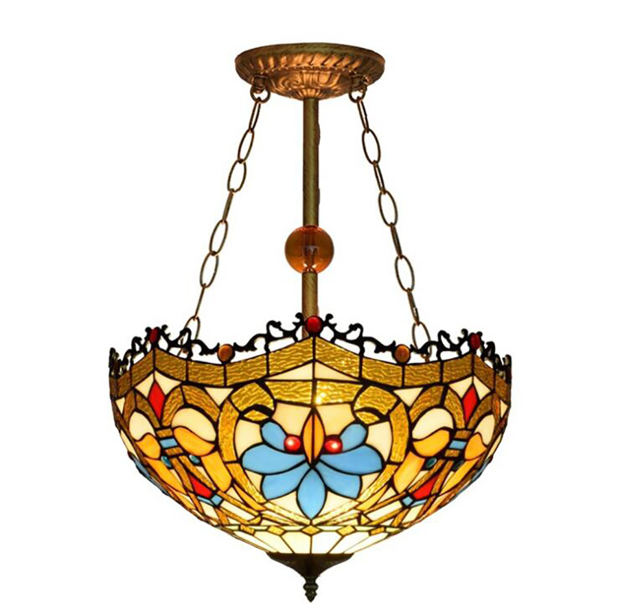 40CM Stained Glass Chandelier Pattern White European retro childrens living room chandelier bedroom kitchen fairy light can be customized 07