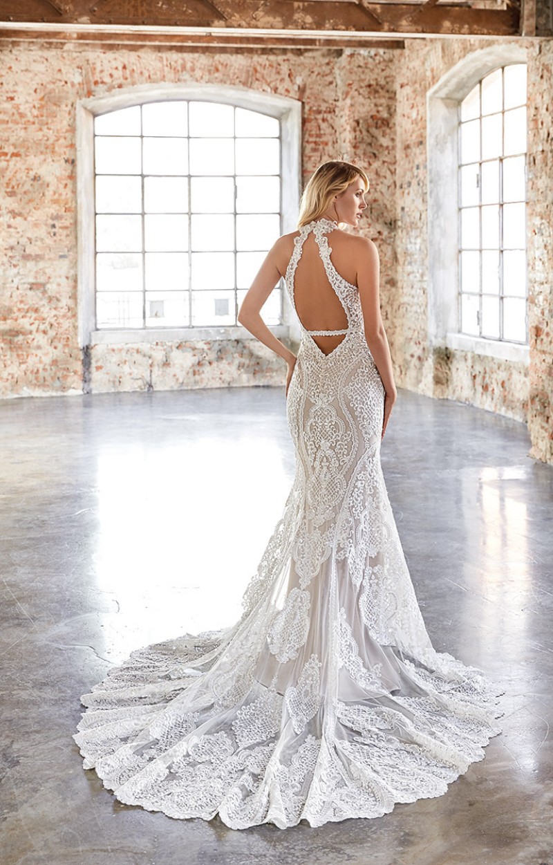 Sexy Mermaid Wedding Dresses Halter Lace Applique Wedding Dresses Hollow Back Sweep Train Bridal Gowns Vestidos De Novia