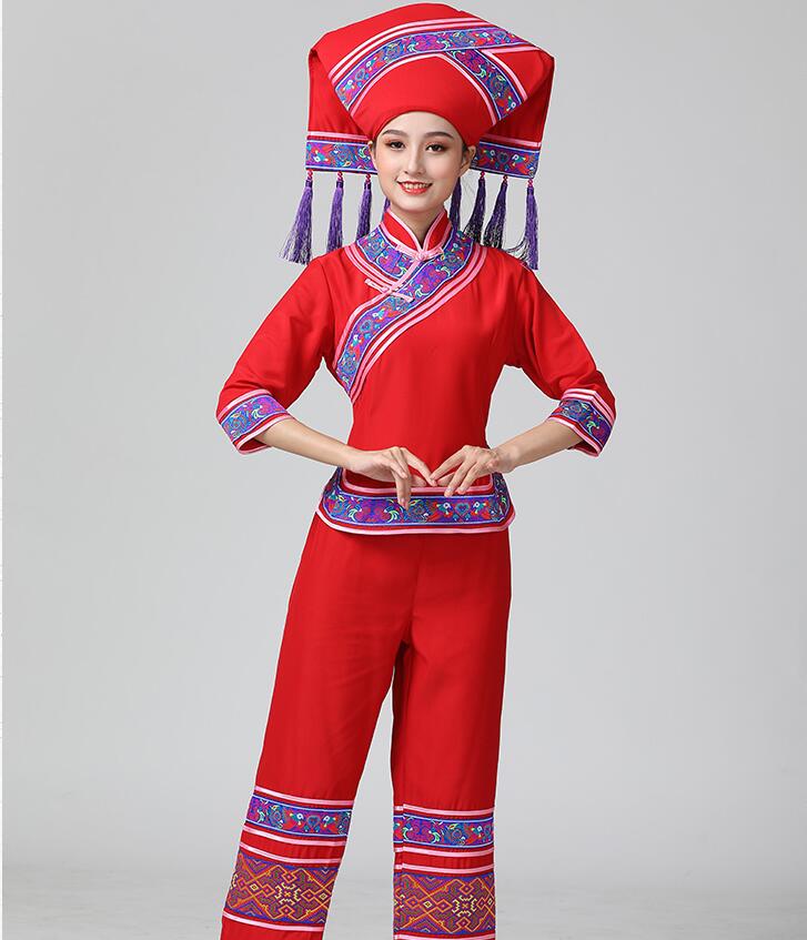 HuNan tujia miao Outfit Hat + Jacket + Pants Guangxi zhuang Garment minority dance dress Lady Enthnic Vacation party costume