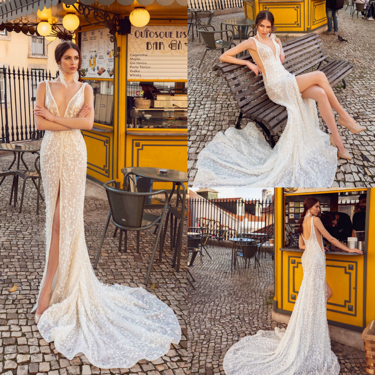 Innocentia Luxury Mermaid Wedding Dresses 2019 Deep V Neck Sequins Thigh High Slits Bridal Gowns Sexy Backless Beach Wedding Dress