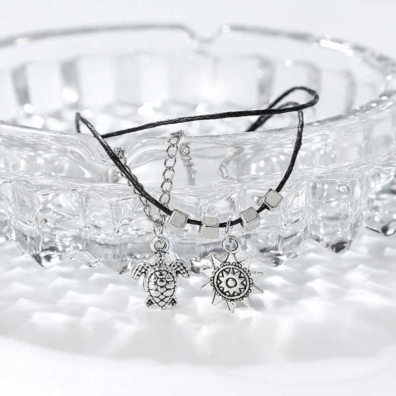 Simple geometric turtle sun animal square beaded black wire rope chain anklet ladies beach tourism