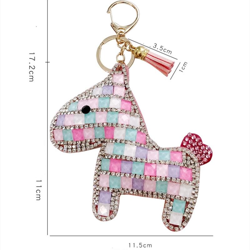 Horse Pony Animal Key Chain Crystal Rhinestone Pendant Keychain For Girl Women Leather Trinket Sparkle Metal Key Ring Bag Charm