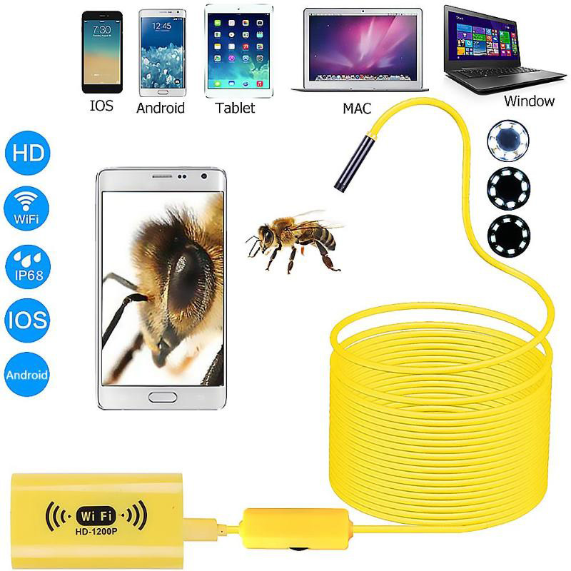 IP68 Waterproof F130 WiFi Endoscope Digital Inspection Cameras 2MP HD 1200P 8 LED 8mm Lens Industrial Borescope Camera For Auto Repair Tool