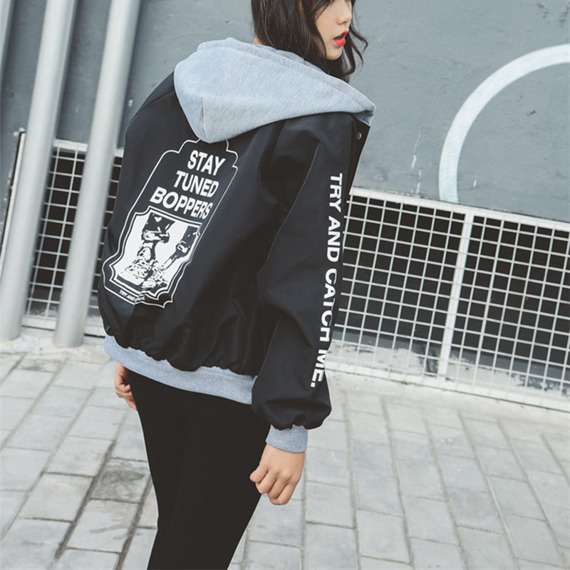 Spring Hooded Army Black Red Jacket Women Loosen Student BF Jacket Harajuku Coat Oversize Jacket Female jaqueta feminina V191022
