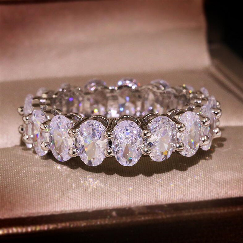 New Style Vintage Fashion Jewelry 925 Sterling Silver Oval Cut White Topaz CZ Diamond Party Gemstones Women Wedding Engagement Band Ring