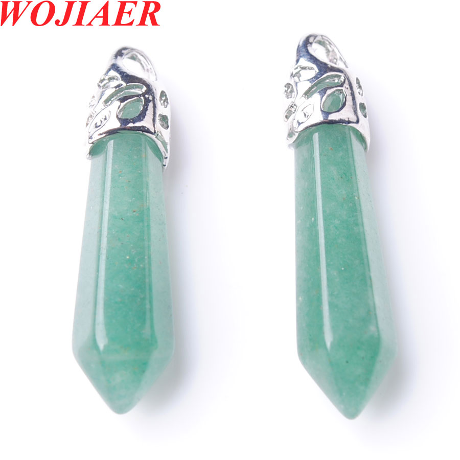 WOJIAER Natural Hexagonal Gem Stone Silver Plated Charms Pendant Findings For Jewelry Making Necklace Long Earrings DIY BZ900