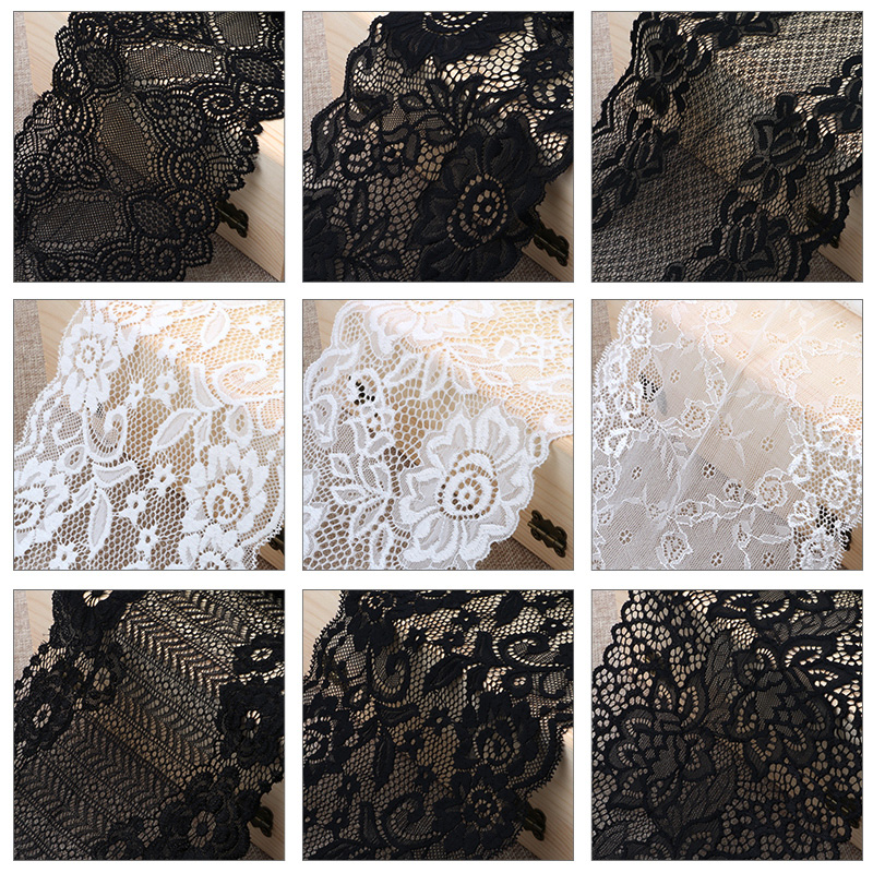 Wide 15cm Lace Trim Fabric Black Wide Garment Accessories Material Hem Decoration Hollow Out White Mesh Embroidery Fabric