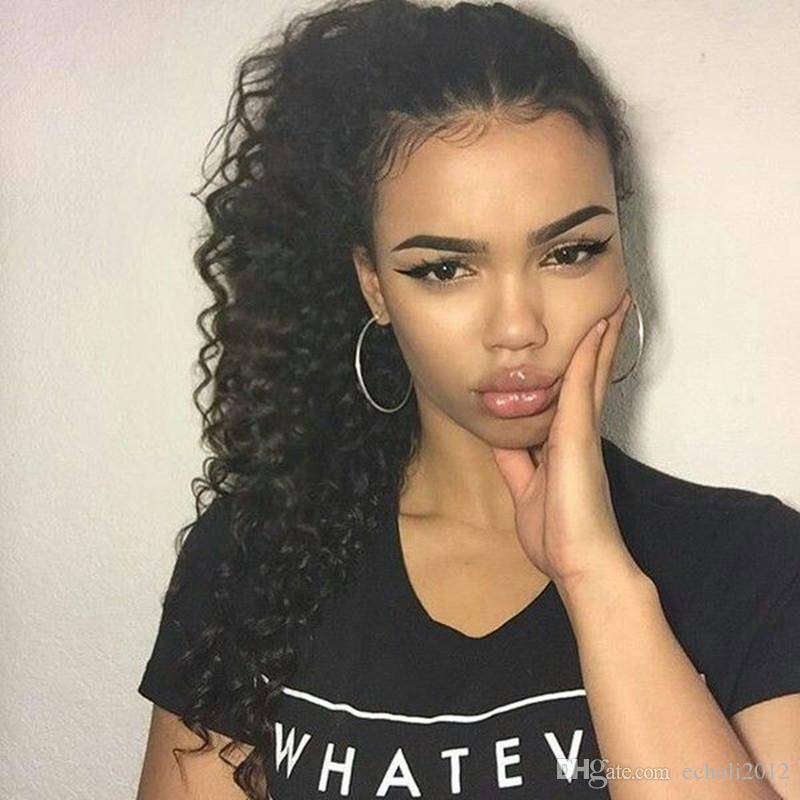 Hot deep wave curly ponytail extension human hair kinky cury clip in drawstring ponytail 10-22inch 120g for sale