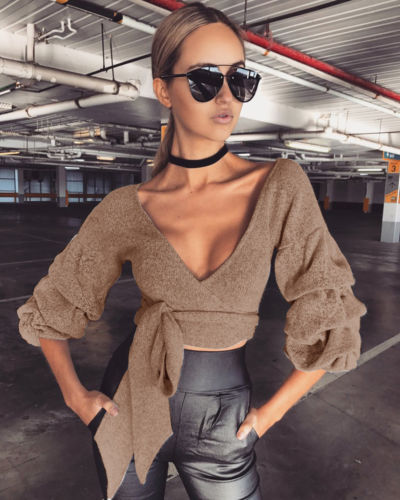 Women Winter Knitted Jumper Gray Sweater Tops Pullover Knitwear V-neck Crop Tops, Blue
Women Winter Knitted Jumper Gray Sweater Tops Pullover Knitwear V-neck Crop Tops, Blue