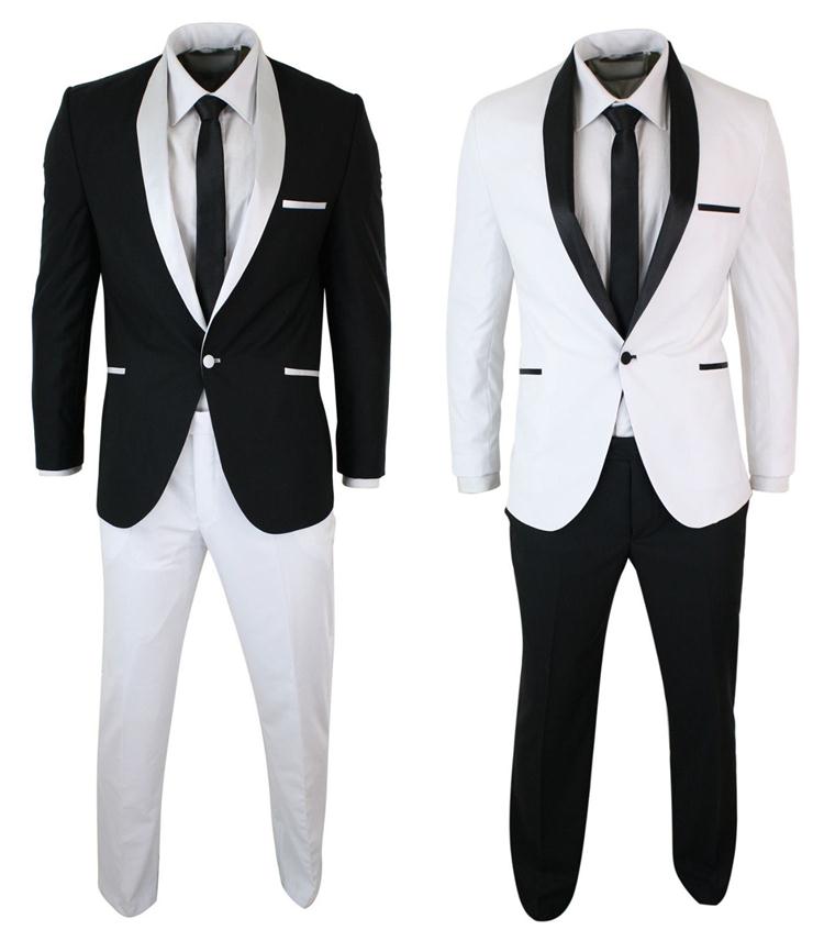 Simple Design Color Black White Wedding Groomsmen Suits With Shawl Lapel One Button Business Custom Made Back Vent Men Suits (Jacket+Pant)