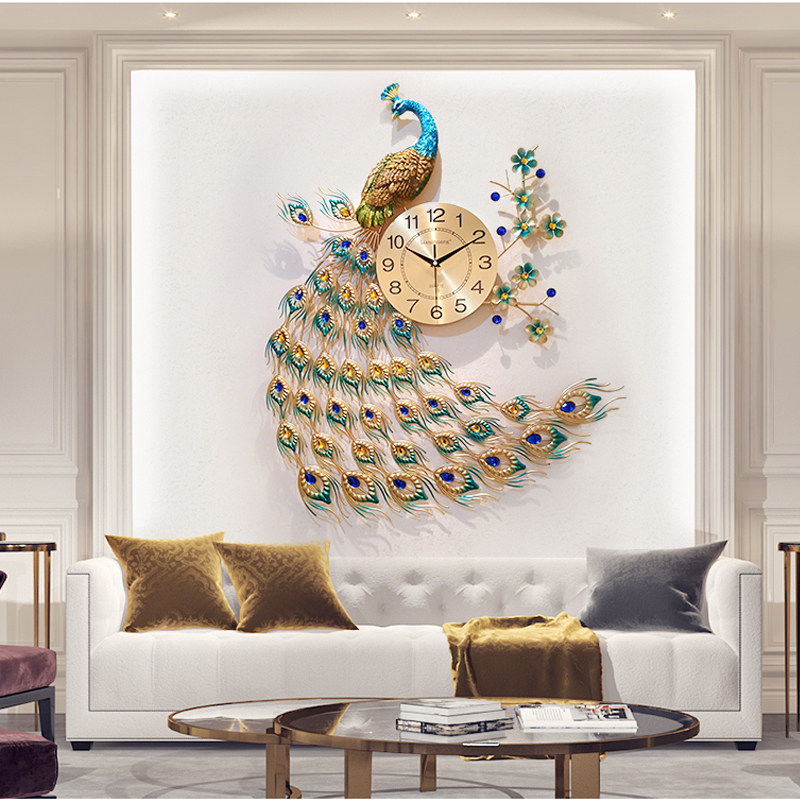 Villas Peacock Wall Clock Home Decor Living Room/Bedroom Mute Wall Watch Modern Design Digital Clock Metal Clocks