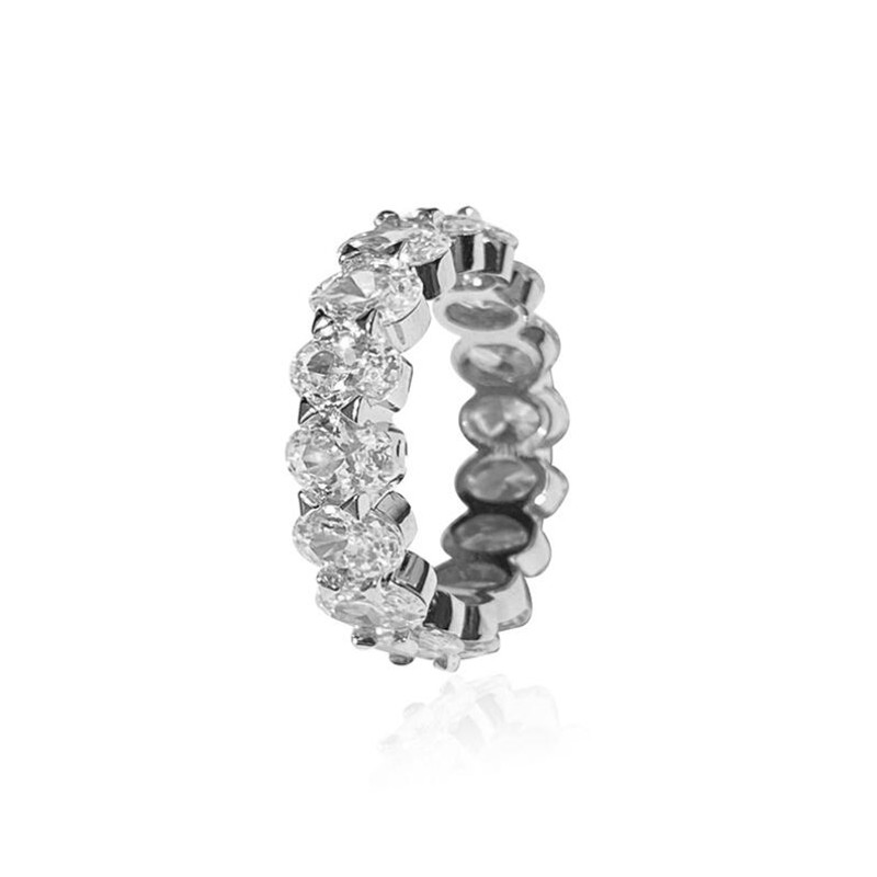 US Size 5-12 Top Selling Luxury Jewelry 925 Sterling Silver Oval Cut White Topaz CZ Diamond Gemstones Party Women Wedding Band Ring Gift
