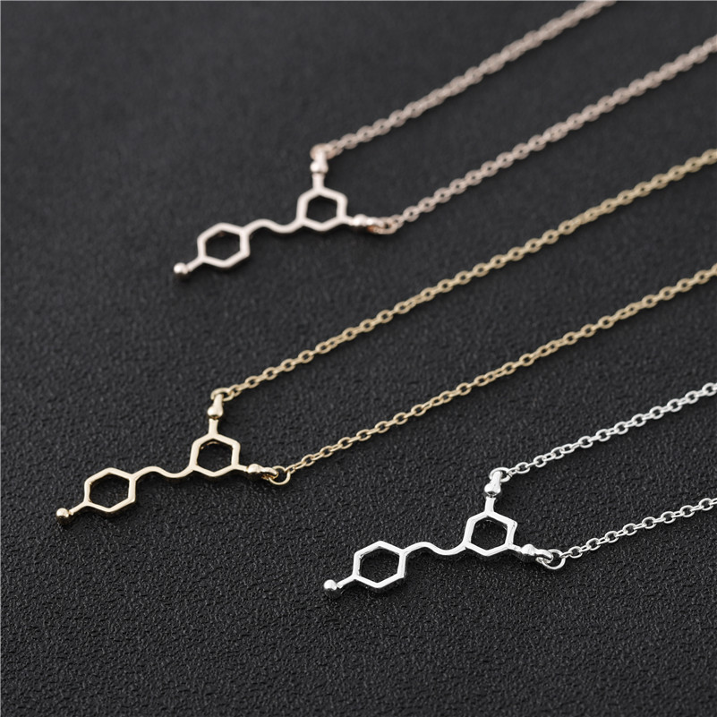 30PCS Resveratrol Red Wine Molecule Necklace Hormone Chemical Structure Dopamine Molecular Chemistry Geometric Necklaces