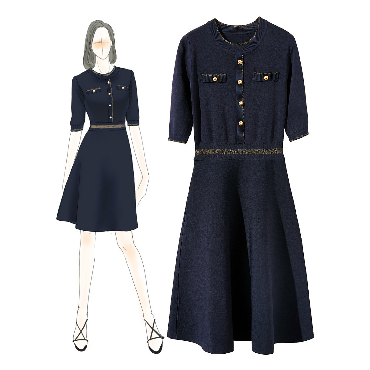 2019 Fall Autumn Blue 1/2 Sleeve Round Neck Contrast Color Knitted Panelled Buttons Detail Knee-Length Fashion Dress & Dresses O15980303
2019 Fall Autumn Blue 1/2 Sleeve Round Neck Contrast Color Knitted Panelled Buttons Detail Knee-Length Fashion Dress & Dresses O15980303