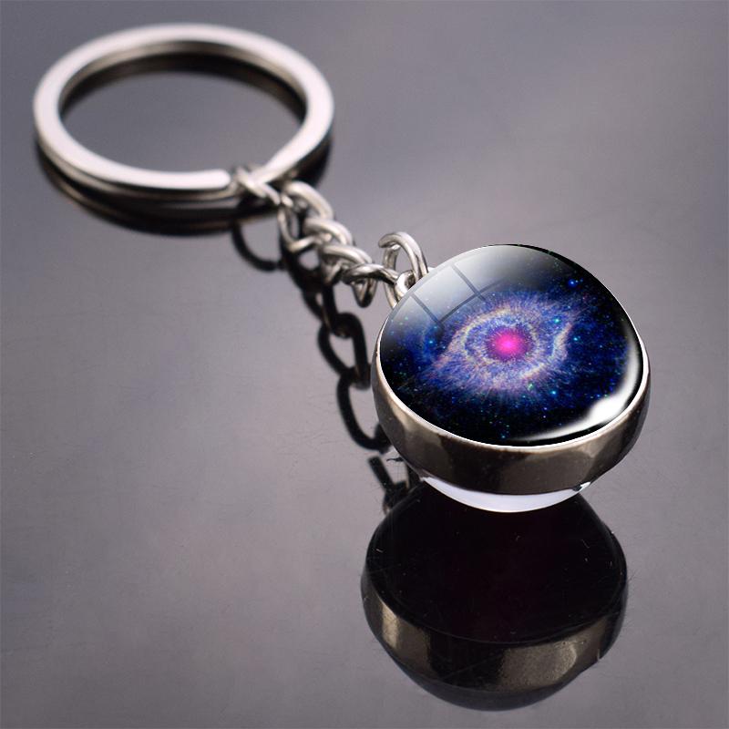 17pcs/lot Solar System Set Planet Keyring Galaxy Nebula Star Keychain Moon Earth Picture Double Side Glass Ball Key Chain Ring