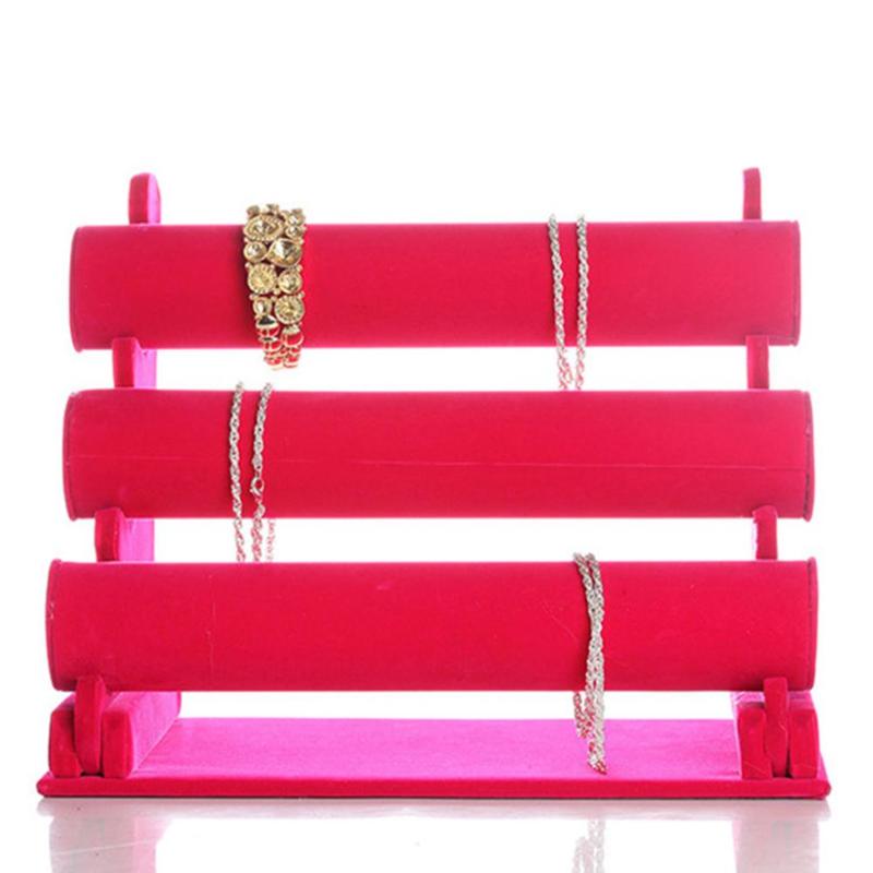 Black Velvet 3-Tier Jewelry Bracelet Watch Bangle Display Holder Stand Showcase T-bar Storage Necklace Bangle Organizer