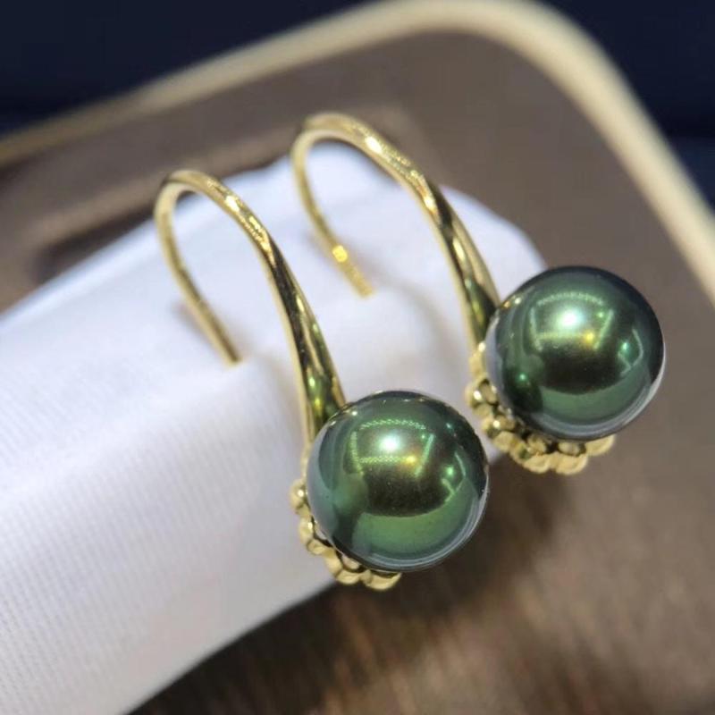 Other D510 Pearl Earrings Fine Jewelry 925 Sterling Silver Round 8-9mm Nature Fresh Water Peacock Green Pearls Drop