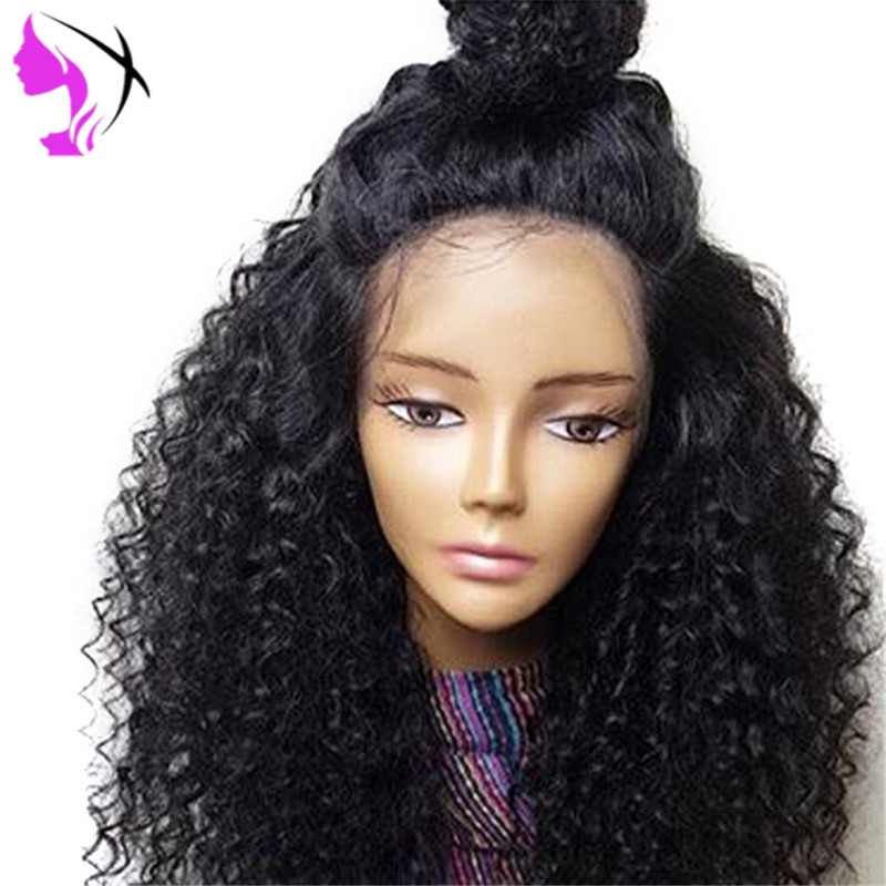 Hotselling full simulation human hair Kinky Curly Wigs 180 Density Black Color Synthetic Lace Front Hair Wig with Baby Hair for women