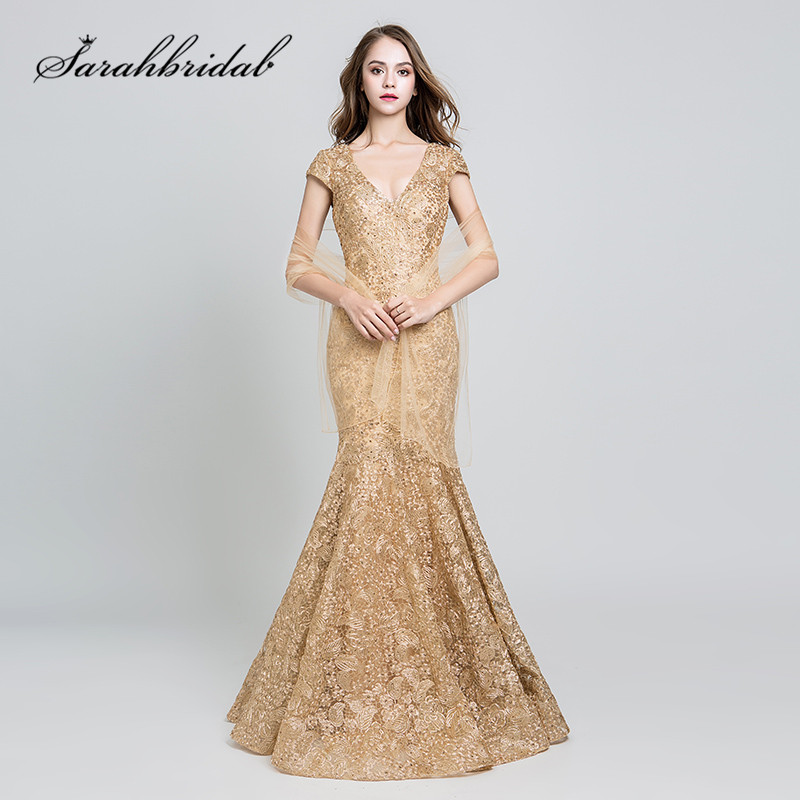 2019 Elegant Evening Dresses Long Gold Lace Embroidery Sexy V Neck Backless Short Sleeves Mermaid Mother of the Bride Formal Gowns 547, Same as image
2019 Elegant Evening Dresses Long Gold Lace Embroidery Sexy V Neck Backless Short Sleeves Mermaid Mother of the Bride Formal Gowns 547, Same as image