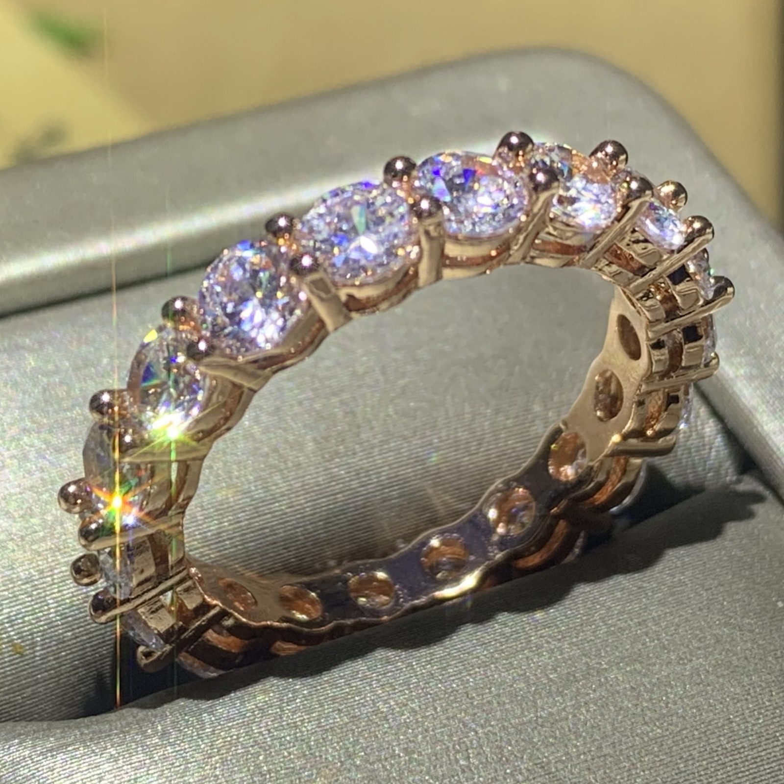 Choucong 2019 New Arrival Infinity Luxury jewelry 925 Sterling Silver&Rose Gold Fill Princess Cut White Topaz Wedding Band Ring for Women