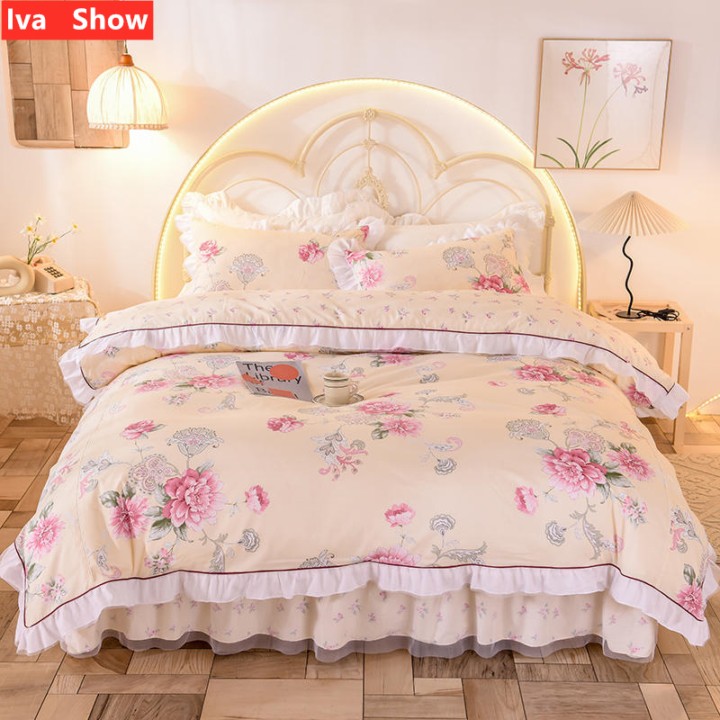 Iva Show Pure Cotton Light Yellow Bedding Set Reactive Print Lace Bed Skirt Wide Edge Pillowcase Queen/King Size Bed Four-pieces, Colour 6
Iva Show Pure Cotton Light Yellow Bedding Set Reactive Print Lace Bed Skirt Wide Edge Pillowcase Queen/King Size Bed Four-pieces, Colour 6