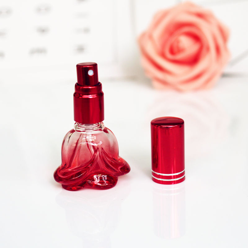 6ml Colorful Rose Shaped Empty Glass Perfume Bottle Small Sample Portable Parfume Refillable Scent Sprayer Bottle