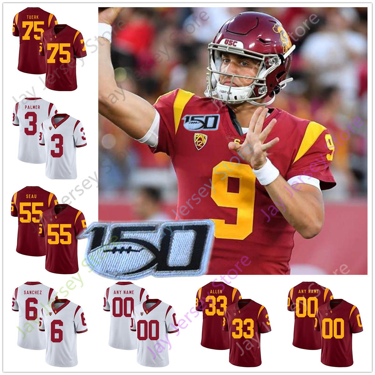 Custom USC Trojans Footbal Jersey College Amon-Ra St. Brown Marlon Tuipulotu Aca'Cedric Ware JT Daniels Markese Stepp Stephen Carr