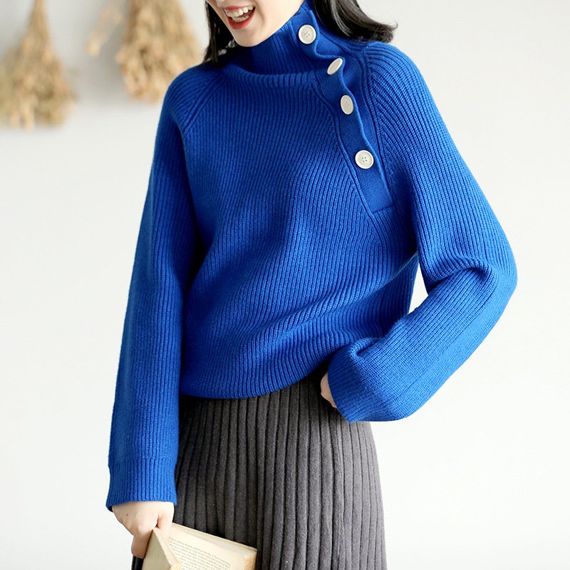 Women Sweater Autumn Winter Fashion Knitting Loose Pullovers 2019 New Tops Turtleneck Button Casual Ladies All-match Sweater, Blue
Women Sweater Autumn Winter Fashion Knitting Loose Pullovers 2019 New Tops Turtleneck Button Casual Ladies All-match Sweater, Blue