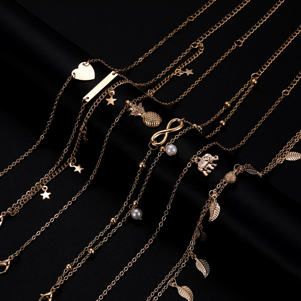 15Pcsset Ankle Bracelets for Women Girls Gold Silver Two Style Chain Beach Anklet Bracelet Jewelry Anklet SetAdjustable Size