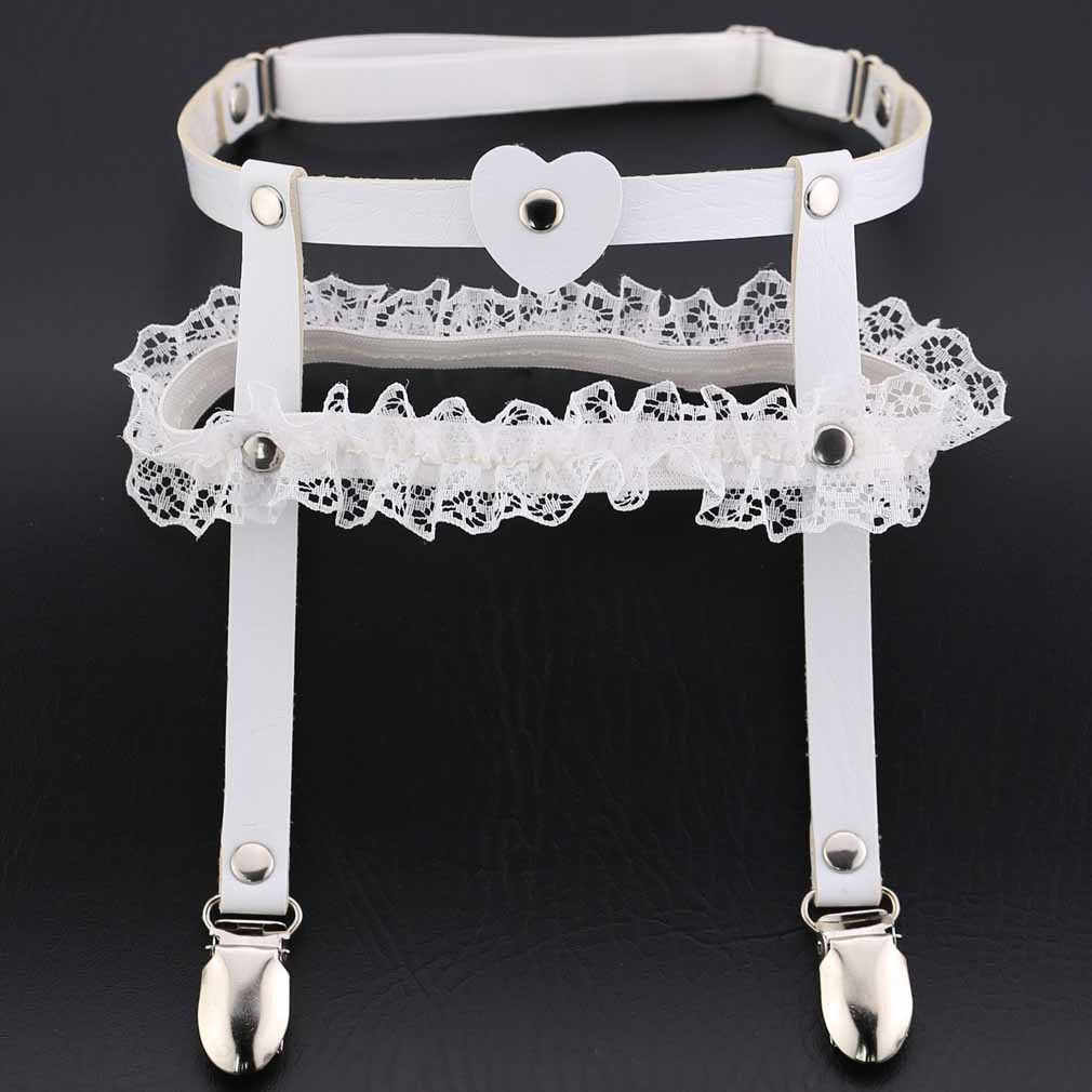 Sexy Bridal Wedding Lace Elastic Designed PU Leather Thigh Harness Heart Gothic Leg Garter Punk Rock Garter Belt Ring Multicolor Free Size