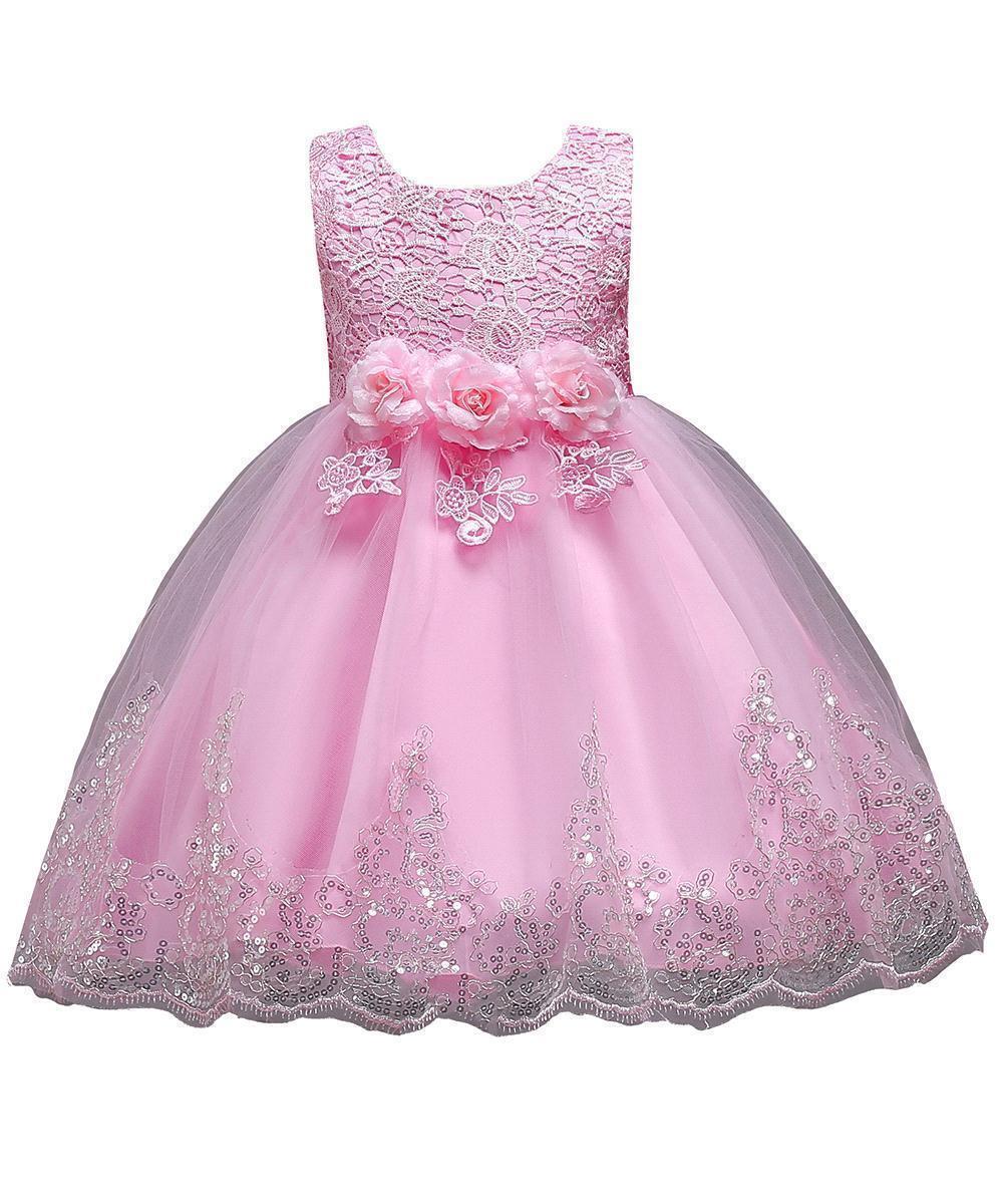 Flower Girls Dresses For Wedding Party Sleeveless Lace Appliques Ball Gown Birthday Girl Communion Pageant Gowns Kids Sequined Dress MC1731