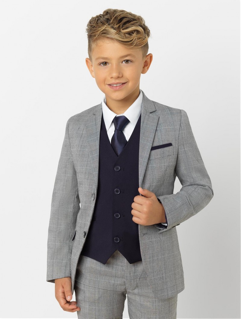 Light Grey Little Boy Formal Suits Dinner Tuxedos for Wedding Party Boy Groomsmen Kids Children Prom Suit Formal Wear (Jacket+Pants+Vest)