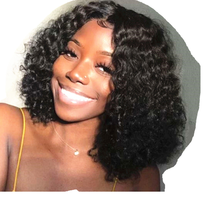 Curly bob deep curly lace front wigs for black women shortwater wave brazilian hair wigs 130% density glueless wigs diva1