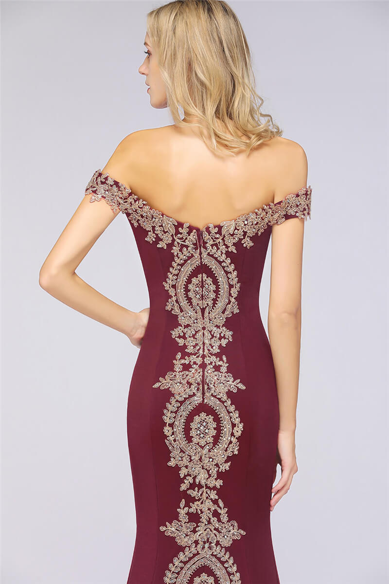 Babyonlinedress 2020 Golden Lace Burgundy Mermaid Prom Dresses Long Sexy Backless Cap Sleeve Evening Party Gowns Vestido de Festa CPS1184