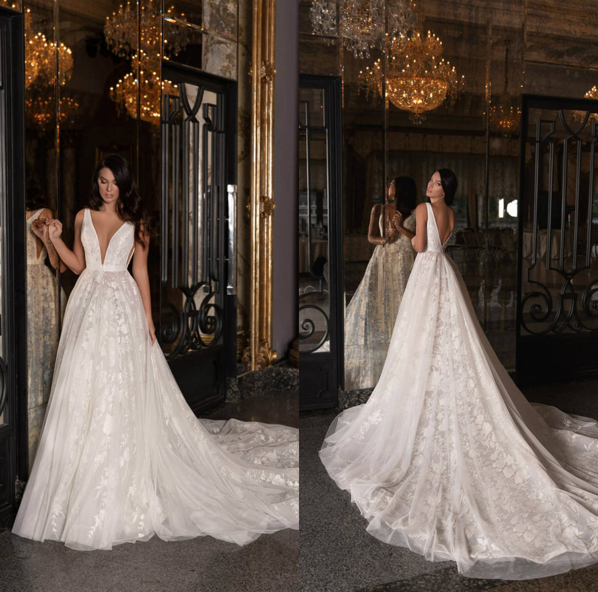 2020 Elegant Beach Wedding Dresses Boho Deep V Neck Lace Appliques Backless Wedding Dress Bohemian A Line Bridal Gowns Vestidos De Novia