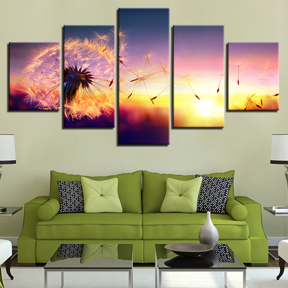 Canvas Pictures Modern Home Decor HD Prints Posters 5 Pieces Flower Dandelion In Sunset Paintings Living Room Wall Art No Frame