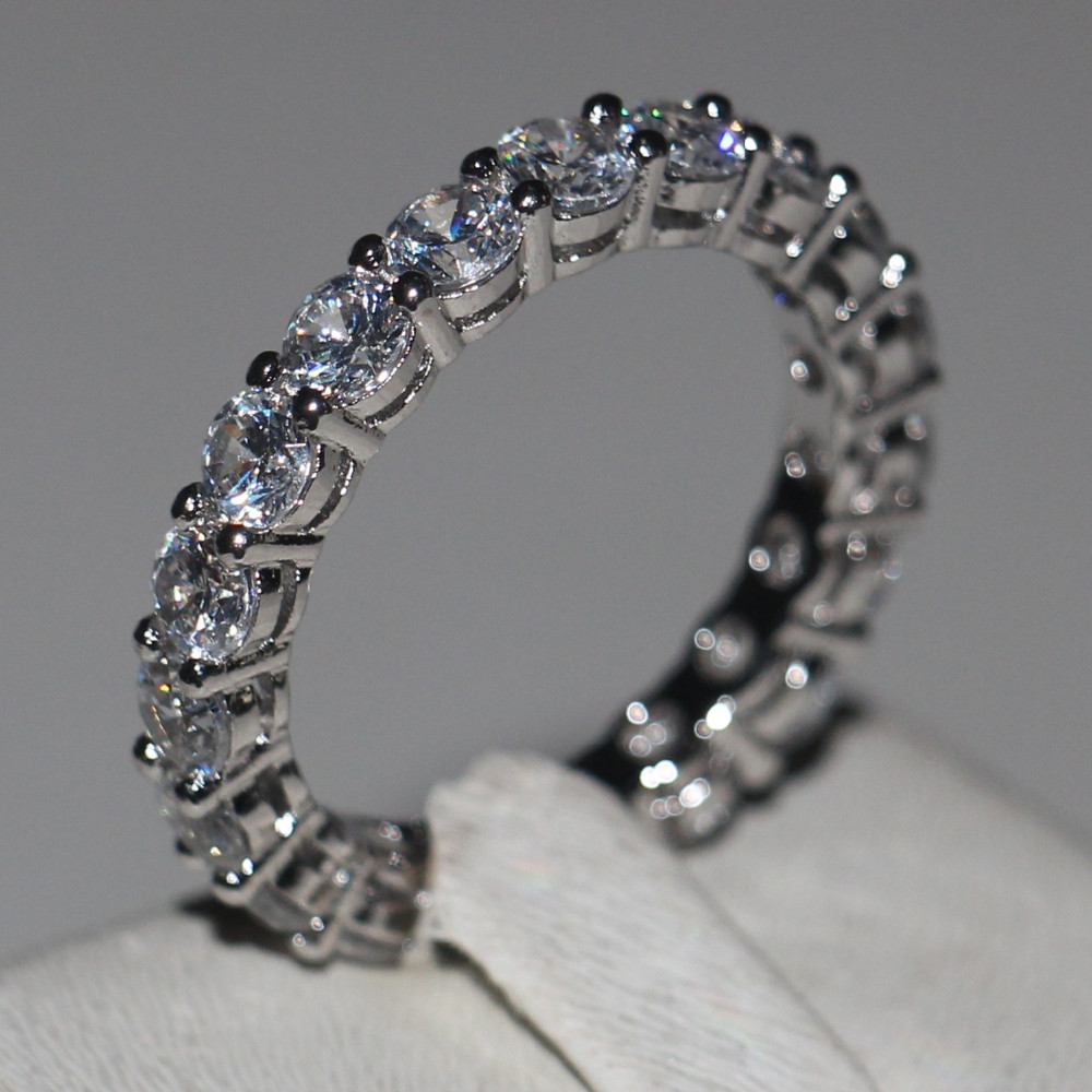 vecalon Statement Eternity Promise Ring 4mm 5A Zircon cz 925 Sterling Silver Wedding Band Rings for women Party Jewelry Gift
